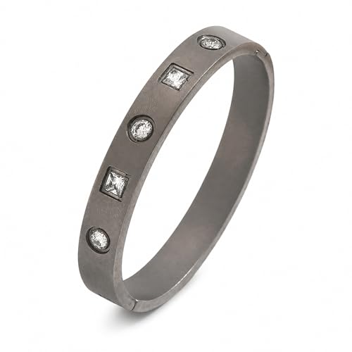 ZEZE++ Gold cuff bracelets for women - Mother of Pearl and Cubic Zirconia Bangle, High Polished Stainless Steel, Perfect for Wedding, Party, and Gift for Her - color: Titanium steel