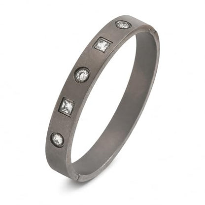 ZEZE++ Gold cuff bracelets for women - Mother of Pearl and Cubic Zirconia Bangle, High Polished Stainless Steel, Perfect for Wedding, Party, and Gift for Her - color: Titanium steel