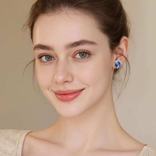 Round Austrian Crystal Clip On Earrings for Women Non Pierced Earrings, Hypoallergenic Clip-on Earrings Jewelry Gift for Sensitive Ears - color: Blue