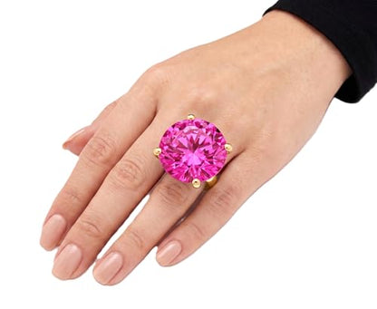 NYFASHION101 Women's Extra Big Rhinestone Fashion Stretch Ring - color: Fuchsia/Gold-Tone