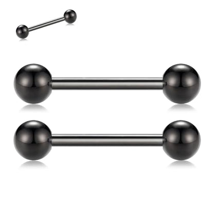 PEAKLINK Internally Threaded Nipple Rings Titanium Nipple Bars Piercing Jewelry 1 Pair Tongue Rings Eyebrow Jewelry Bridge Piercings - color: Black Nipple Straight Barbell