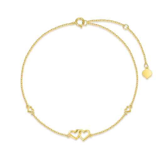 14K Real Gold Heart/Corss Ankle Bracelet for Women Yellow Gold Anklet Love Ankle Bracelet Anniversary Jewelry for Wife Birthday Gifts for Her 8''-10'' - style: Heart-Bracelet（6.5+1+1inch）