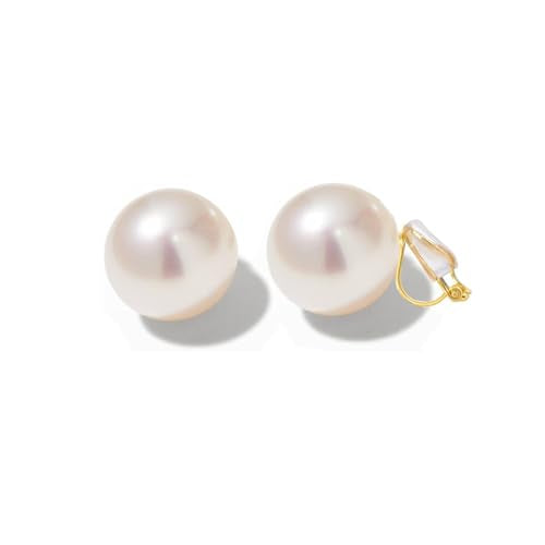 Pearl Clip on Earrings for Women Drop Clip Earrings for Women Gold Plated White Imitation Pearl Earrings Fashion - color: White Pearl 14mm