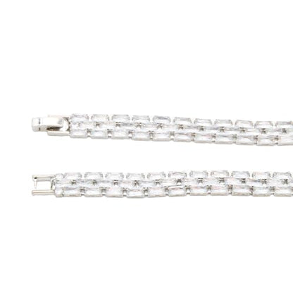 Tennis Bracelet, 13mm Width, Black Cubic Zirconia, Gold Plated Brass, 7 Inch Length, 11 Grams - color: Silver Clear
