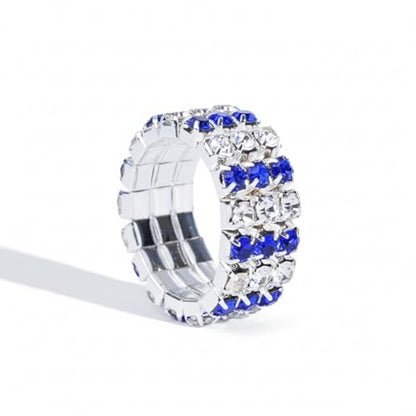 Sparkling Rhinestone Ring Set Trendy Elastic Rhinestone Crystal Stretch Ring Stackable Jewelry for Women Girls - color: 3 Rows Ring-White+Blue