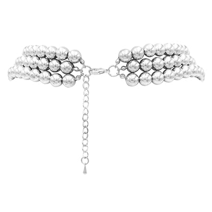Rosemarie & Jubalee Women's 3 Colorful Multi Strands Simulated Pearl Necklace And Earrings Jewelry Gift Set, 18"+3" Extender - color: Polished Silver Tone