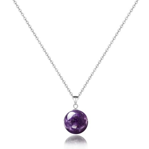 Natural Jade Necklace for Women Sterling Silver Adjustable Handmade Green Jade Pendant Necklaces Healing Crystal Necklace Good Luck Gift for Her - style: Amethyst Necklace