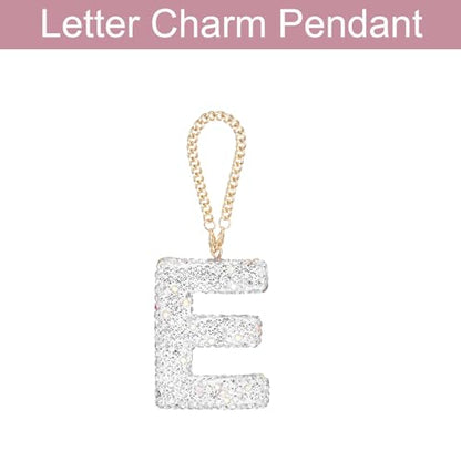MECCANIXITY Bling Car Letter Charm, Initial E Letter Interior Car Rear View Mirror Decoration Hanging Crystal Ornaments for Women Bags Water Cup DIY Craft, Silver - style: Letter E