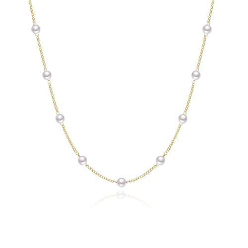Dainty Pearl Pendant Necklaces for Women 14K Gold Plated Handmade Layered Pearl Chain Necklace Delicate Layered Pearl Necklace Everyday Jewelry Gift - color: Pearl Choker-Gold