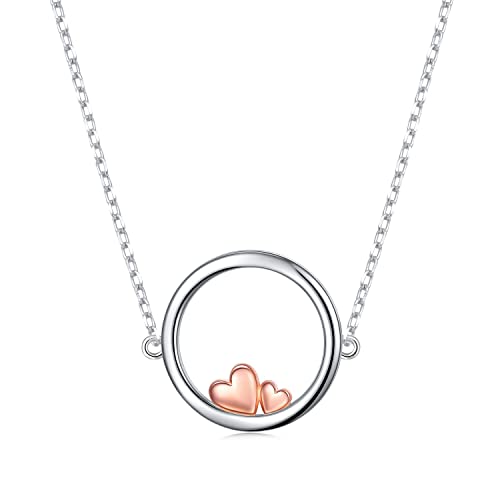 Ladytree S925 Sterling Silver Dainty Simple Choker Necklace,Rolo Chain,Adjustable 13 inches to 16 inches - style: 14_Love Heart Circle Choker