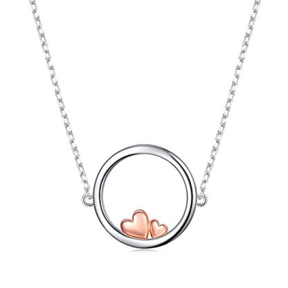 Ladytree S925 Sterling Silver Dainty Simple Choker Necklace,Rolo Chain,Adjustable 13 inches to 16 inches - style: 14_Love Heart Circle Choker