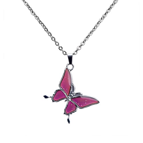 Temperature Sensing Color Changing Pendant Necklace Love Heart Butterfly Turtle Dolphin Moon Star Mood Necklace for Girl Women Gift - color: Butterfly
