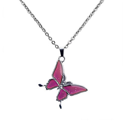 Temperature Sensing Color Changing Pendant Necklace Love Heart Butterfly Turtle Dolphin Moon Star Mood Necklace for Girl Women Gift - color: Butterfly