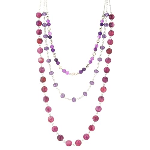 Noessla Layered Beaded Necklaces for Women - 3 Strand Boho Statement Choker Fashion Jewelry Gifts - color: Purple