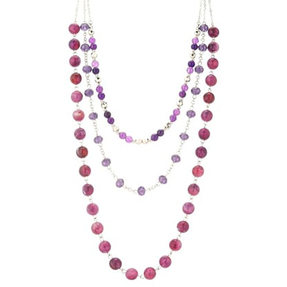 Noessla Layered Beaded Necklaces for Women - 3 Strand Boho Statement Choker Fashion Jewelry Gifts - color: Purple