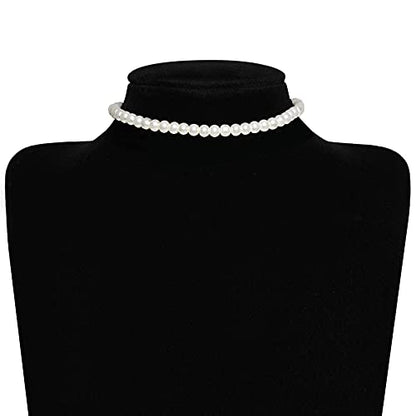 BABEYOND Round Imitation Pearl Choker Necklace Multi Strands Choker 20s Flapper Necklace Accessories for Gatsby Themed Party - style: 1-layer
