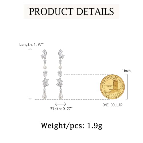 Crysdue Simulated Pearl Earrings for Women, Dainty Silver/Gold/Rose Gold Plated Cubic Zirconia Drop Dangle Earrings Wedding Jewelry for Bride Bridesmaid - style: b_CZ+Pearl, Silver
