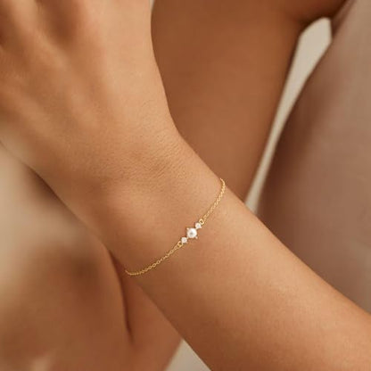 NECOCY 14K Gold Plated Pearl Bracelets for Women, Dainty Bracelets Stack Trendy Pearls Beaded Link Chain Charm Bracelets Set Layered Tiny Wedding Prom Jewelry Gift for Women Mother's Day Graduation - style: Style-10