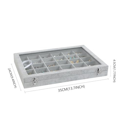 Wudygirl 30 Grid Jewelry Organizer Velvet Jewelry Box Jewelry Tray with Clear Lid Storage Case Showcase Display Stackable Removable (30 Grid) | 30 Grid Jewelry Organizer for Earrings, Perfect for Home Organization, Jewelry Display, Gift Giving, Dustproof