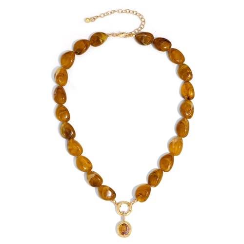 Chunky Colorful Bead Necklace Summer Fashion Statement Boho Beaded Chunky Necklace for Women Adjustable Length Lightweight Cool Suitable for Beach Vacation Daily Wear & Summer Parties - color: Brown-A