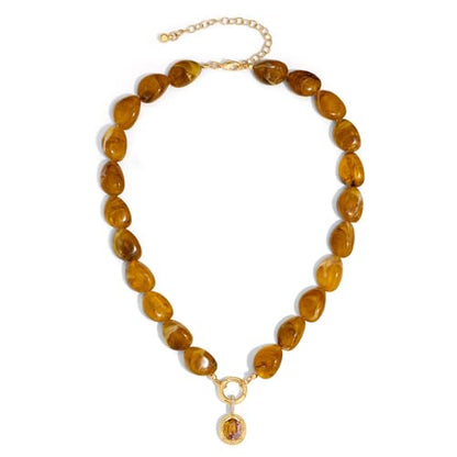 Chunky Colorful Bead Necklace Summer Fashion Statement Boho Beaded Chunky Necklace for Women Adjustable Length Lightweight Cool Suitable for Beach Vacation Daily Wear & Summer Parties - color: Brown-A