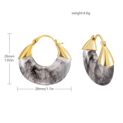 LAXPICOL Gold Chunky Dangle Earrings For Women Resin Stone Earrings Hoop Earrings, 18k Plated Oval Resin Stone Statement Earrings for Women Unique Dangling Teardrop Baroque Huggies Hoop Earrings - color: Black-Teardrop 2