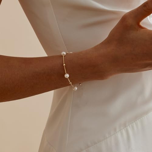 Pearl Bracelets for Women, 14k Gold Plated Dainty Beaded Bracelets Stack Link Chain Charm Bracelets Set Layered Tiny Jewelry for Women Christmas Gifts - style: GD-4