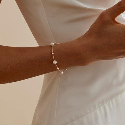 Pearl Bracelets for Women, 14k Gold Plated Dainty Beaded Bracelets Stack Link Chain Charm Bracelets Set Layered Tiny Jewelry for Women Christmas Gifts - style: GD-4