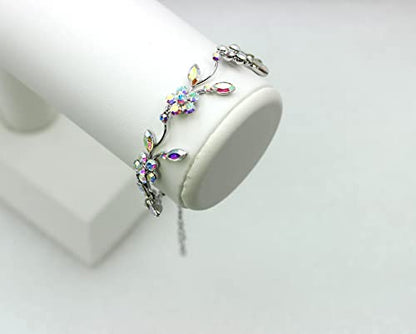 Faship Gorgeous Rhinestone Crystal Floral Necklace Earrings Set - color: AB / Matching Bracelet