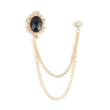 Men's Gem Tassel Brooch Lapel Pin Elegant Badge Hanging Chains Collar Brooches Pin for Career Suit Tuxedo of Shirts Tie Hat Scarf for Boyfriend Father Birthday - style: Gold with Black Crystal