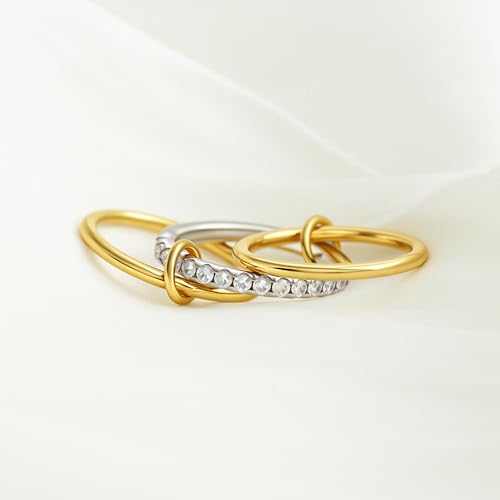 Gold Stackable Rings for Women Non Tarnish, 18k Gold Plated Cubic Zirconia Rings, Silver Gold Multi Ring Mixed Metals Stack Rings Set - color: Gold, size: 11