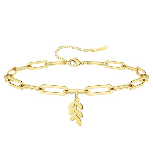 Dreamtimes Daisy Flower Anklets for Women Leaf Anklet Dainty Beach Anklet Jewelry Stainless Steel Adjustable Foot Chain Summer Boho Charm Foot Ankle Bracelet Jewelry - color: Leaf-Gold