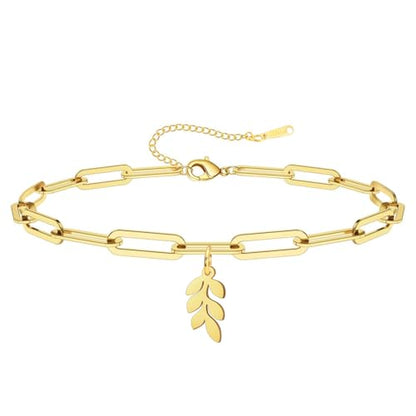 Dreamtimes Daisy Flower Anklets for Women Leaf Anklet Dainty Beach Anklet Jewelry Stainless Steel Adjustable Foot Chain Summer Boho Charm Foot Ankle Bracelet Jewelry - color: Leaf-Gold