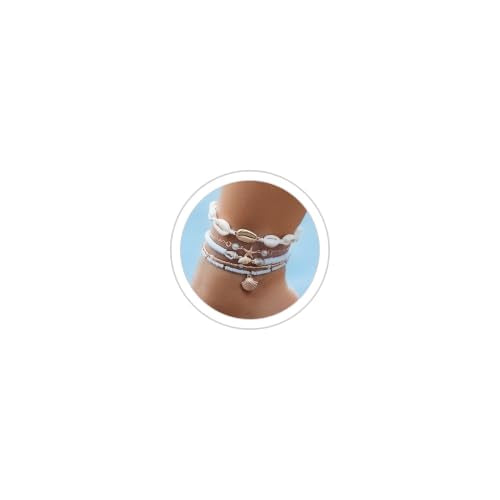 Beaded Anklet Bracelets For Women Waterproof Gold Anklets Jewelry Set Stack | non tarnish free pearl puka seashell beach boho stretchy anklet for summer dainty and tewiky gold plated - color: Beaded Shell