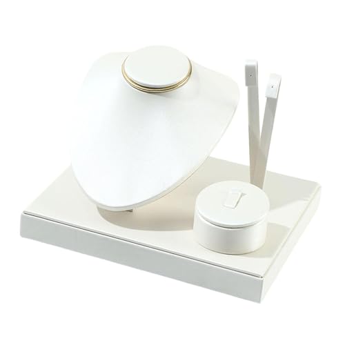 Colaxi Jewelry Display Set Earring Stand Multiple Combination Necklace Bust Holder Showcase for Gift Vanity Bedroom Collection Woman, White - color: White