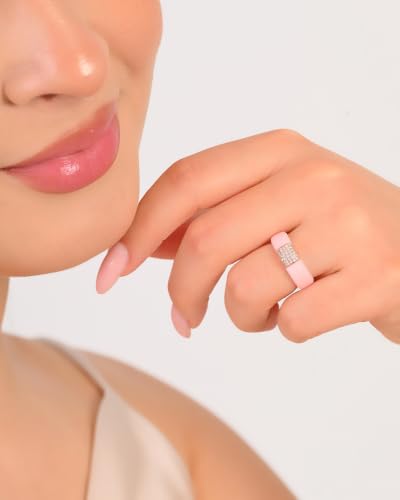 Rinfit Silicone Ring with Metal Plate & CZ for Women | AAAAA Grade Cubic Zirconia Stones, Flexible Rubber Wedding Band, Comfortable Fit, Engagement Ring for Her, Patented Design - color: Pack F: Pink and Rose Gold