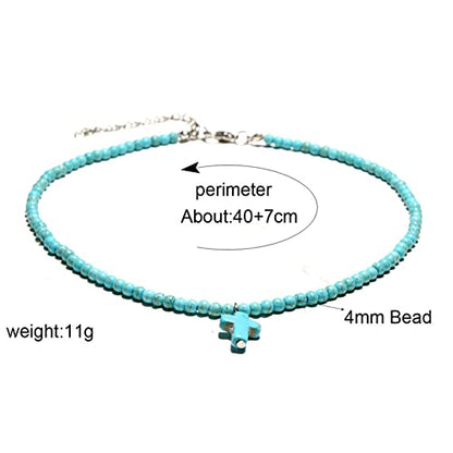 Small Dainty Cross Necklace Pendant Bohemian Turquoise Seed Bead Beaded Necklace Choker for Women Men Faith Jewelry Gift - color: 01 Red