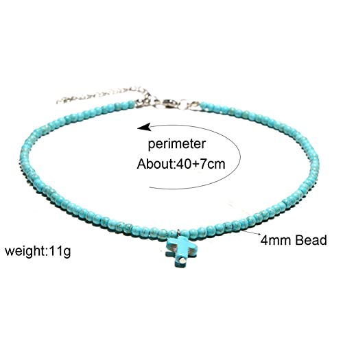 Small Dainty Cross Necklace Pendant Bohemian Turquoise Seed Bead Beaded Necklace Choker for Women Men Faith Jewelry Gift - color: 01 White
