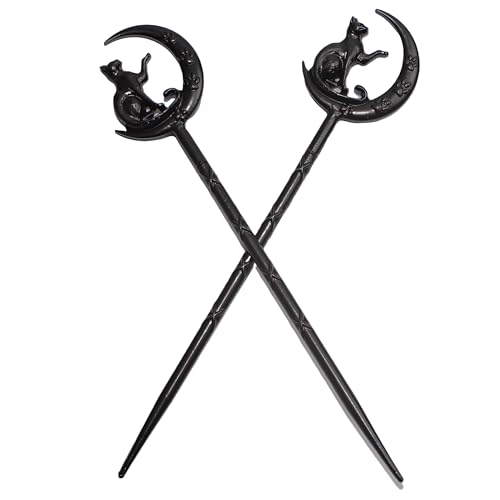 2PCS Halloween Hair Sticks For Women Gothic Moon Cat's Paw Print Hairpin Hair Styling Pins (CAZ1) - color: CAZ1