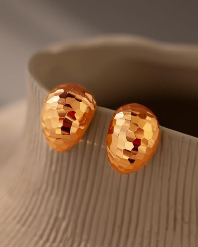 Gold Chunky Earrings for Women Trendy, 14K Gold Plated Dainty Kont Earrings Statement Minimalist Hypoallergenic Stud Earrings - color: Kala & Rose Gold