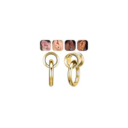 1 Pair Ear Guages with Rings 316L Stainless Steel Saddle Plugs for Ears Hypoallergenic Hoop Earrings Weights Stretchers Ears Tunnels Expander Piercing 0G 00G 1/2" 9/16" - color: Gold;0G(8mm)