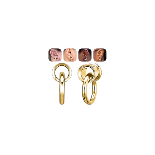 1 Pair Ear Guages with Rings 316L Stainless Steel Saddle Plugs for Ears Hypoallergenic Hoop Earrings Weights Stretchers Ears Tunnels Expander Piercing 0G 00G 1/2" 9/16" - color: Gold;0G(8mm)