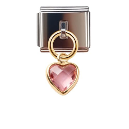 Birthstone Heart Dangle Charm for 9mm Italian Charm Bracelet, Stainless Steel with Birth Stone, Birthday Gift - color: October