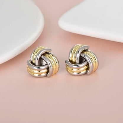 Love Knot Stud Earrings for Women Gold Plated Knot Earrings Geometric Twisted Statement Earrings Trendy Jewelry - color: 2 Tone Knot