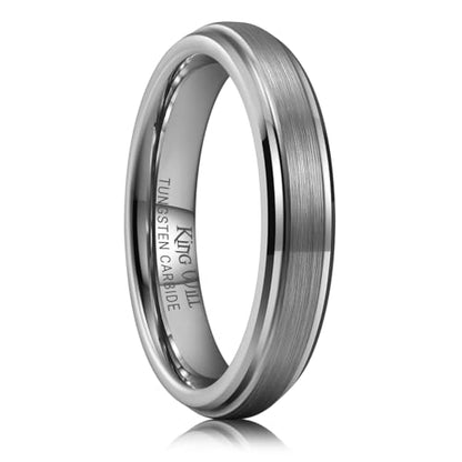 King Will Classic Tungsten Wedding Band for Men, 6/7/8/9/10mm Widths, Polished Finish Step Edge Matte Rings Comfort Fit - color: D-gunmetal 4mm