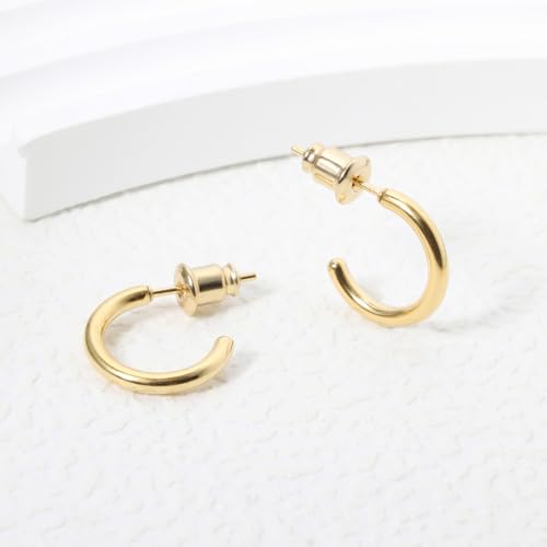 Minimalist Hoops for Women - 14K Gold Open Huggie Hoop Earrings, Hypoallergenic Tiny Hoops in Gold and Silver (Set of 1-5 Pairs) - color: 14K Gold - 8mm (1 Pairs)
