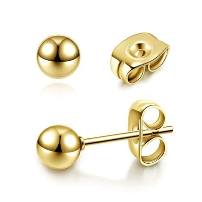 3/4 Pairs Stainless Steel Ball Stud Earrings, High Polished Round Ball Earrings Set for Women & Men 4-10mm - color: Gold