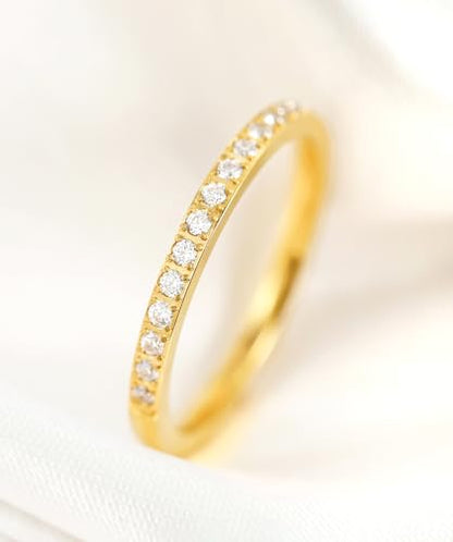 TIGRADE 2mm Women Titanium Eternity Ring Cubic Zirconia Anniversary Wedding Engagement Band Size 3-13.5 - color: Gold-half eternity