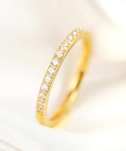 TIGRADE 2mm Women Titanium Eternity Ring Cubic Zirconia Anniversary Wedding Engagement Band Size 3-13.5 - color: Gold-half eternity