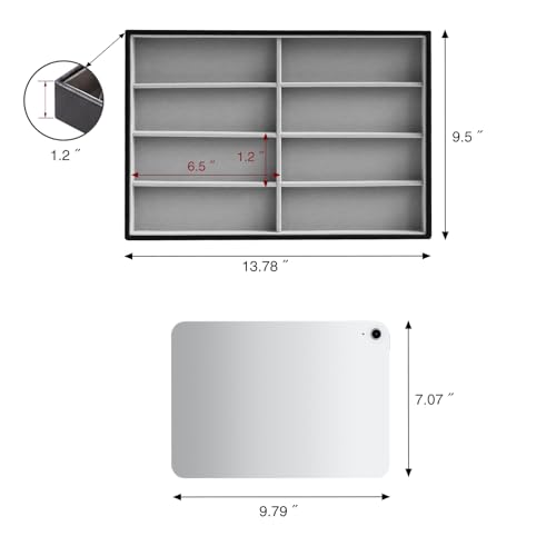 Stratalife 8 Grids Drawer Sunglasses Organizer Tray, Gray PU Velvet | Stackable Eyeglasses Storage Case with Removable Dividers, Jewelry Display Case for Necklace Bracelet, 13.78x9.5x1.2inch - color: Grey-02